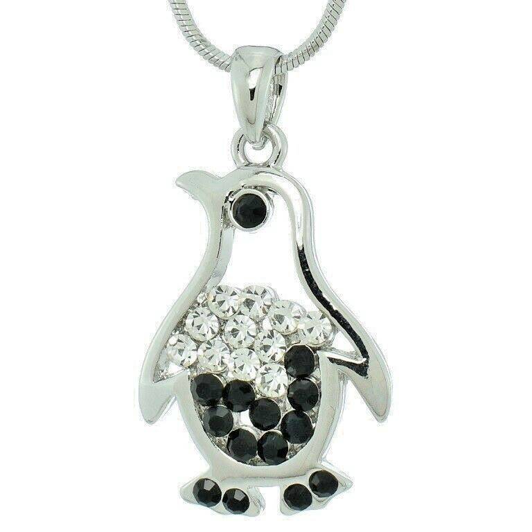 Swarovski Crystal Black & White Penguin Pendant Necklace