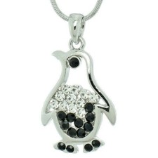 Penguin Made With Swarovski Crystal Penguin Black  White Pendant Necklace