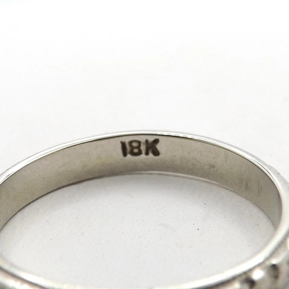 Art Deco 18k White Gold Repousse Dogwood Flower Wedding Band Ring - Image 4 of 4