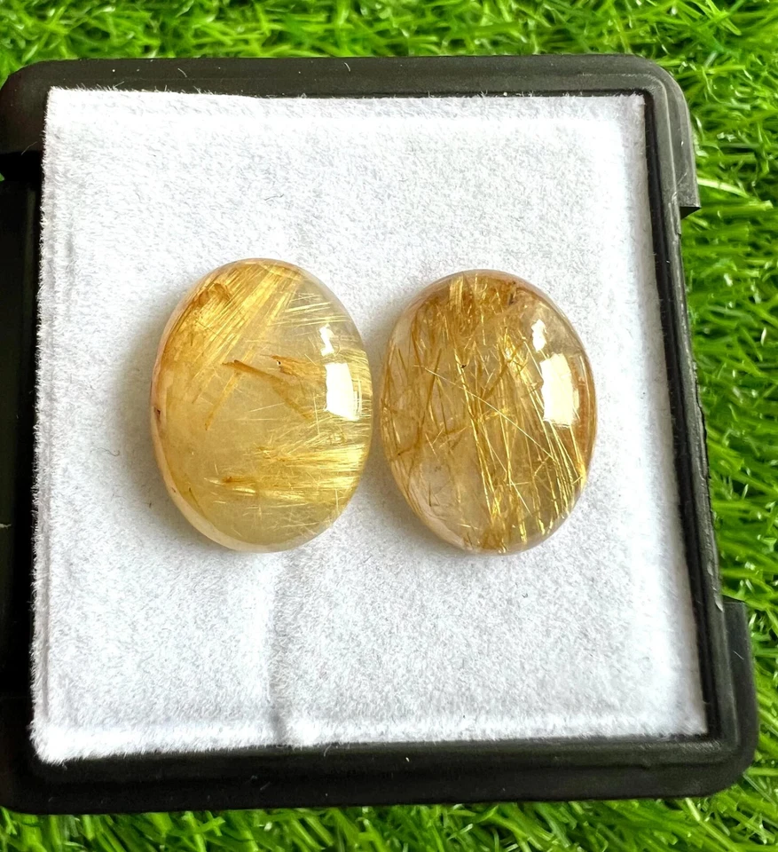Natural Golden Rutilated Quartz 15x20MM Oval Cabochon 5Pcs Loose Gemstone Lot. - Image 2 of 4