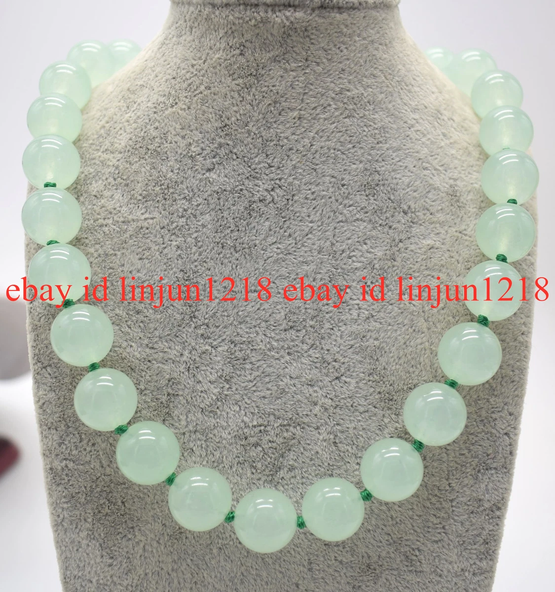 Pretty 14mm Huge Round Light Green Jade Beads Gemstone Necklace 18