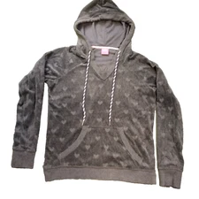 Jenni by Jennifer Moore Heart Printed Velour Hoodie Gray Women's Size Small