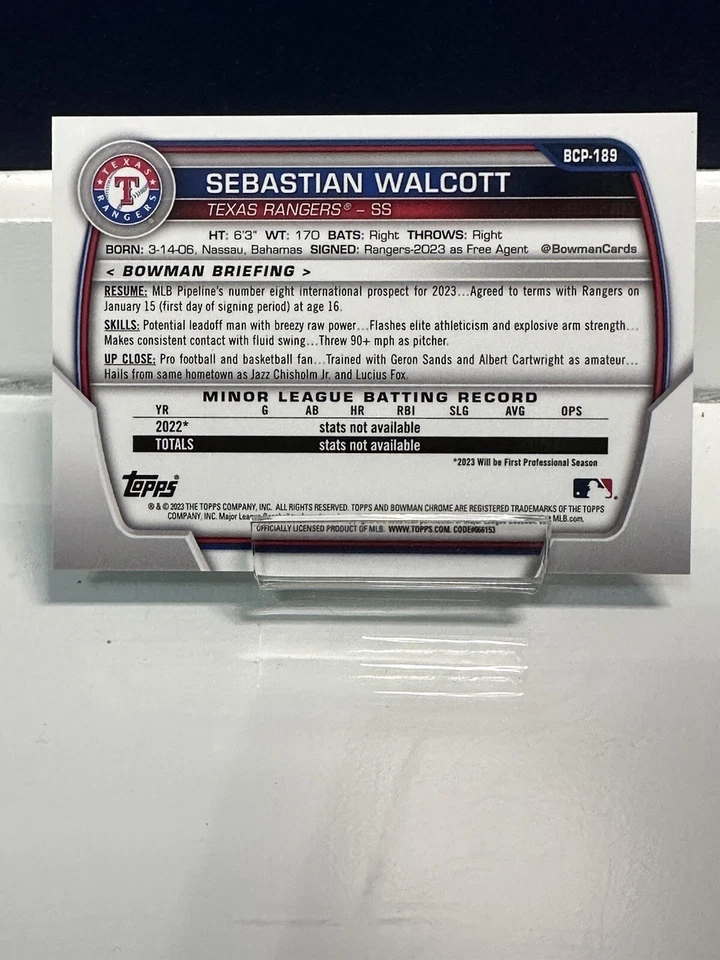 📈2023 Bowman Chrome Sapphire🔥 Sebastian Walcott 1st🔥 Aqua Refractor #/99  - Image 2 of 2