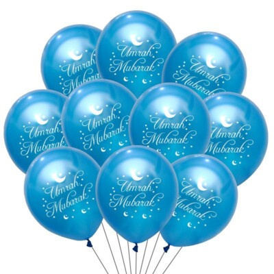 UMRAH MUBARAK Luftballons BLAU x10 UMRAH HAJJ ISLAMISCHE DEKORATIONEN