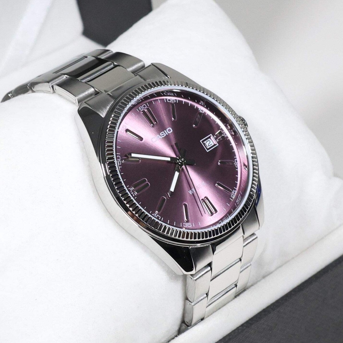 Casio Mens Vintage Purple Dial Stainless Steel Watch MTP-1302PD