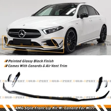 GLOSS BLACK 7PC FRONT BUMPER GARNISH AERO LIP KIT FOR 2019-22 W177 A35 A220 AMG