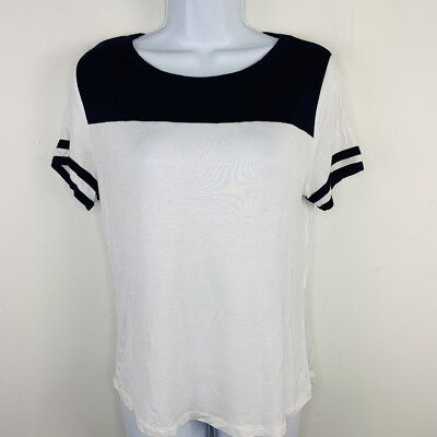 Glitz Juniors Top sz L White Navy Coastal Casual Nautical Normcore K28