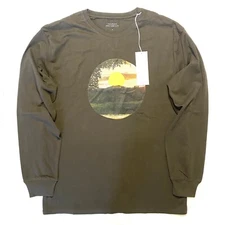 SATURDAYS NYC Mens Seabright Graphic Long Sleeve T Shirt Black Olive (MSRP $68)