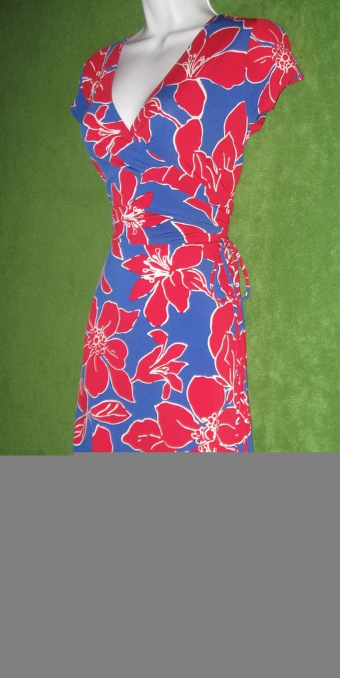 Vestido Chadwicks Rojo Azul Floral Jersey Cruzado Informal Trabajo Social 2P $69 Foto 2 de 4