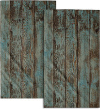 Rustic Barn Wood Hand Towel 15X30 Set of 2, Vintage Teal Turquoise Brown Plank F