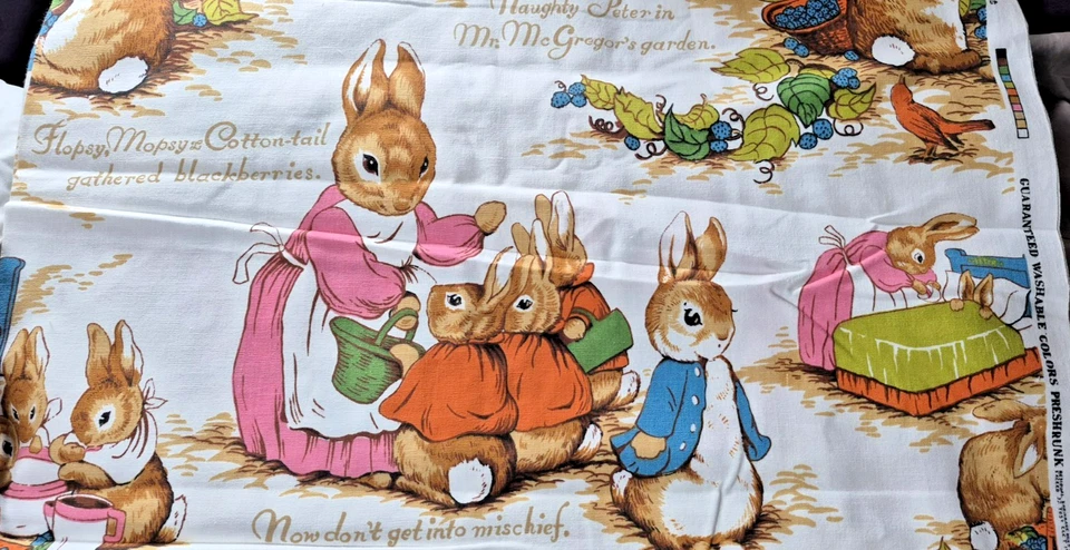 Vtg Beatrix Potter Peter Rabbit Fabric Broadcloth Cotton 50" x 106" Preshrunk - Image 3 of 4