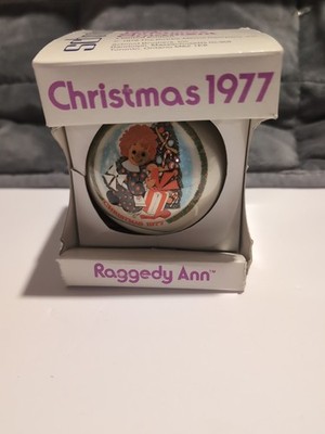 1977 Raggedy Ann Schmid Christmas Ornament in Box - Box & Ornament Show Age. 
