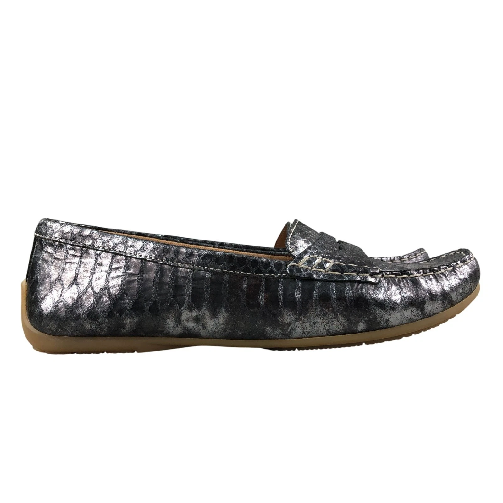 Mocassini donna Clarks taglia 9W LARGHI Doraville nido peltro argento pelle serpente