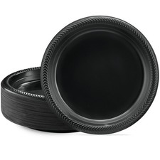 PLASTICPRO 100 PCS Black Plastic Plates Light Weight 9 9'' Inch Plates,