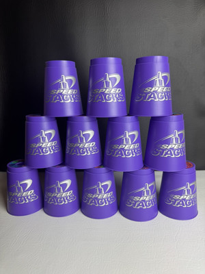 WSSA Official 12 Purple Speed Stacks Stacker Cups w/ Quick Release Stem Clip EUC
