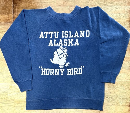 Vintage 1960’s Attu Island Alaska “Horny Bird” Blue Coast Guard Sweatshirt