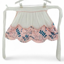 Vintage Hostess Half Apron Sheer Floral Multi Pocket Trim Cottage White Pink