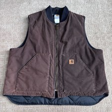 Vintage Carhartt Quilt-lined Duck Canvas Vest Mens 2XL Dark Brown V02 DKB
