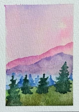 ACEO Art Card Original Mountain and Trees Landscape Watercolor Painting