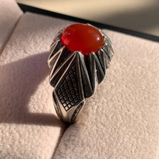 Sizable kapidy Yemeni Agate Aqeeq Stone 925K STERLING SILVER Men's Ring
