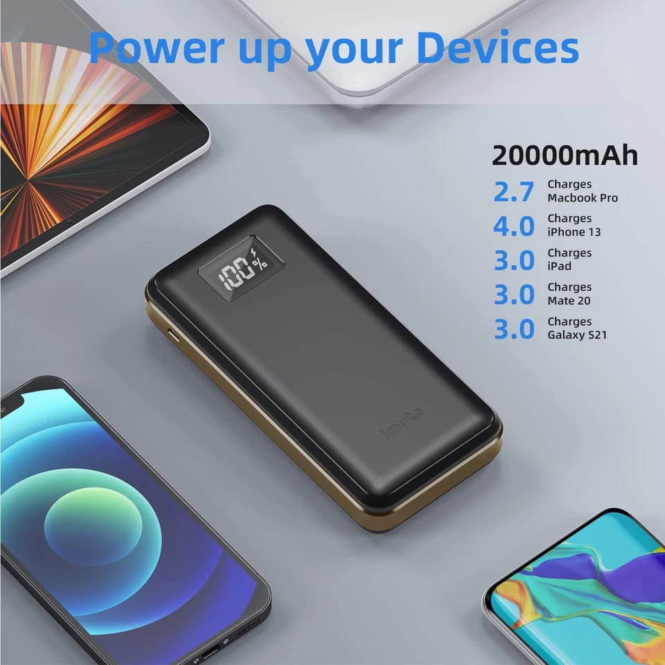 imuto 20000 mAh POWER BANK 22.5W PORTABLE FAST CHARGER USB C PD 3.0 + QC 4.0 LED - Image 3 of 4