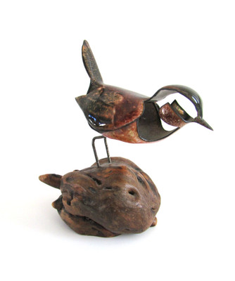 VTG Norman Brumm Charlevoix MI Enamel on Copper Brown Sparrow Sculpture