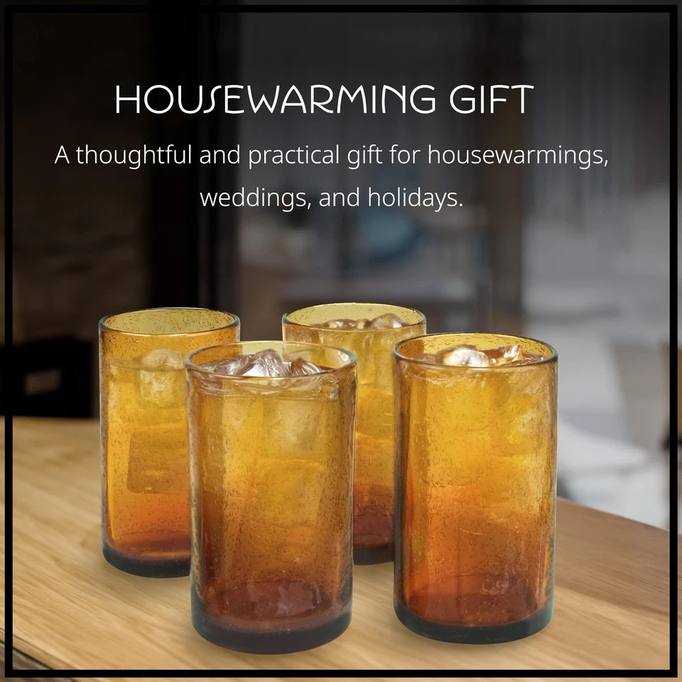 Vaso Highball 17oz, Juego de 6 | Diseño de semillas de iris, ámbar | Vaso... Foto 4 de 4