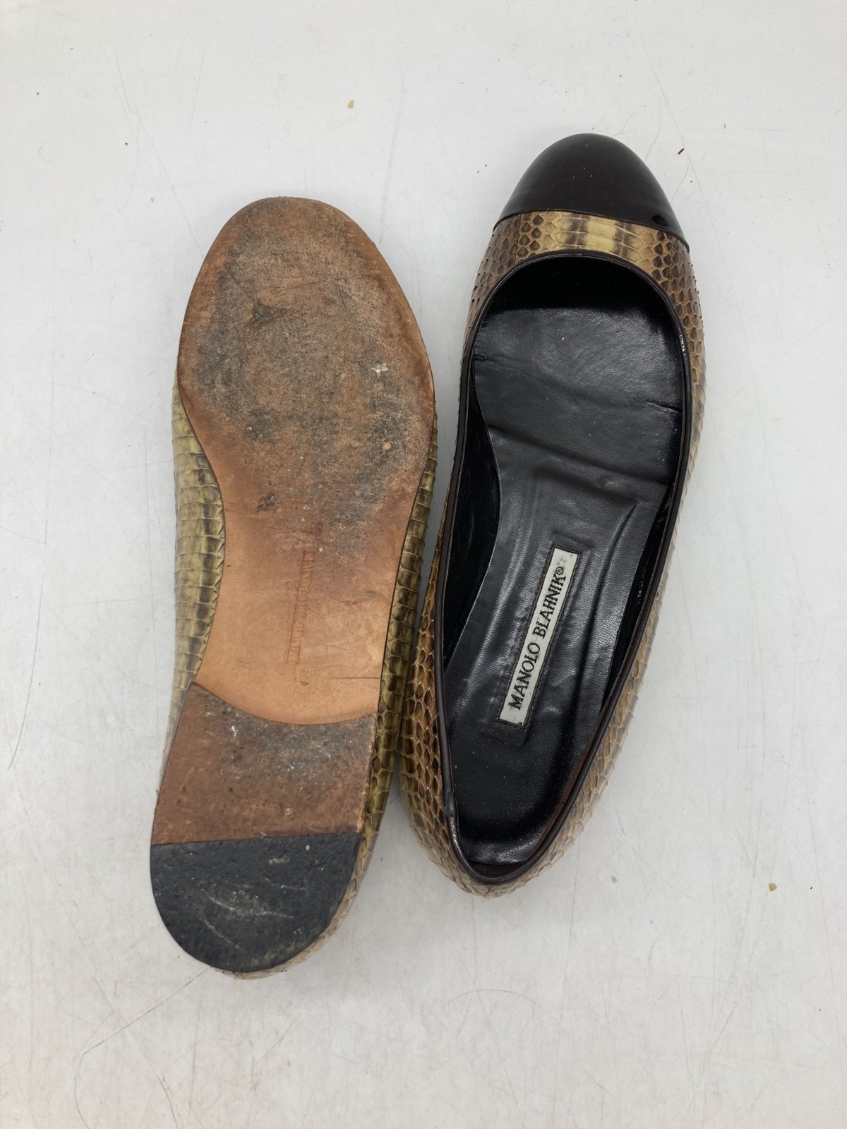 Manolo Blahnik Brown Python Print Leather Ballet … - image 7