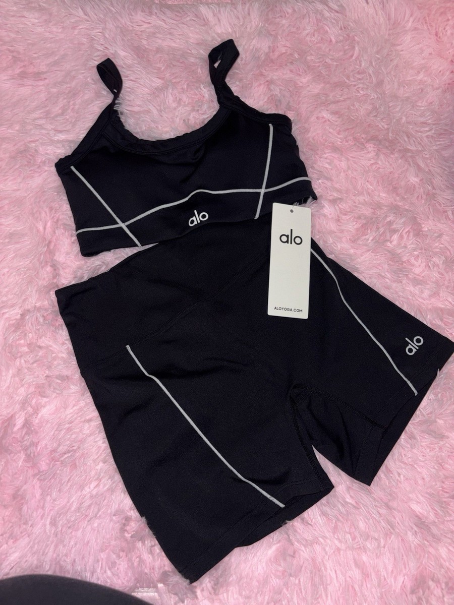 alo 新品　スポーツブラ 2点セット 黒 水色 ALO Black 2-Piece Sports Bra & Shorts Set Size S 6