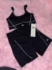 ALO Black 2-Piece Sports Bra Shorts Set Size S 6" Inseam Yoga Gym