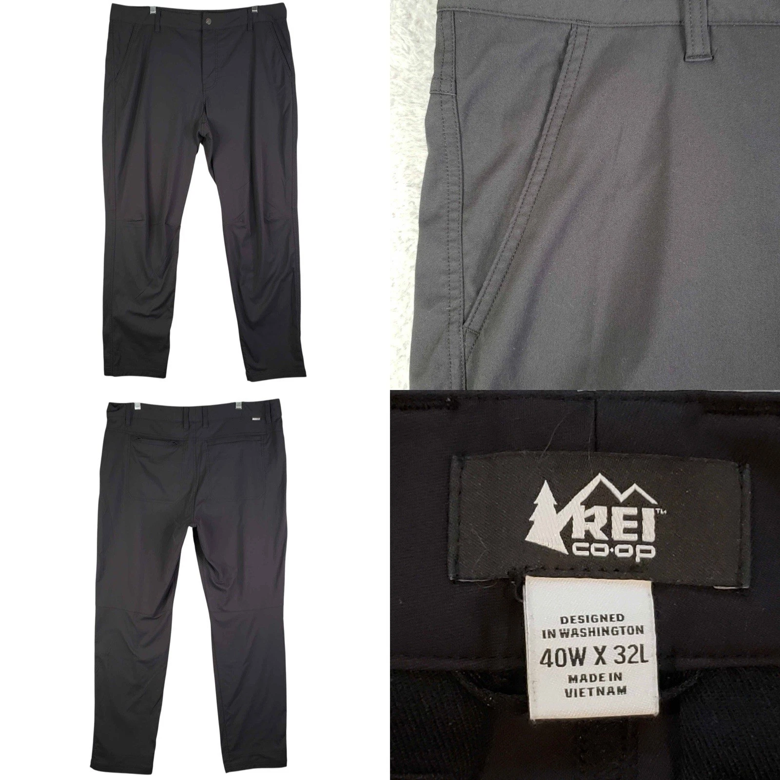 REI Co-op Pants Men’s Black Hiking Size 40x32 Straight Leg Flat Front
