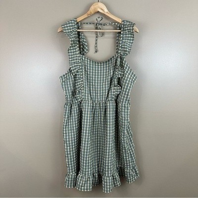 wild fable green plaid dress Wild Fable Green & Yellow Plaid Ruffle Smocked Dress XXL Milkmaid  Cottagecore