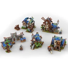 2025 5-in-1 Medieval Town Bundle with House, Windmill, Town Market