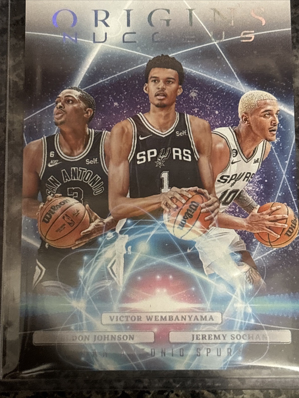 2023-24 Origins Nucleus KELDON JOHNSON VICTOR WEMBANYAMA JEREMY SOCHAN SPURS RC