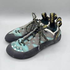 La Sportiva Womens 7.5 Tarantulace Climbing Shoes Teal Gray Leather Gorpcore