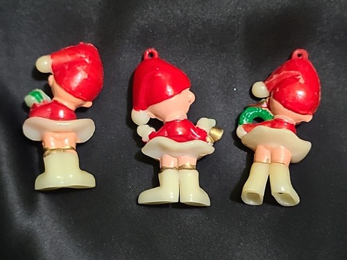 Vintage 3 Christmas Pixies Plastic 2.5" Figure 1962 Hong Kong - Picture 6 of 9