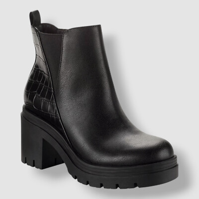 Sun + Stone Women's Black Veronikaa Pull-On Lug Chelsea Booties Shoe Size 8.5