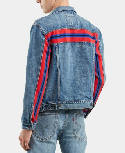 NWT Men's Levi's Bolt Red Stripe Trucker Blue Denim Jean Jacket SIZE S ONLY  | eBay