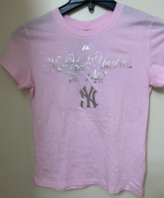 New York Yankees MLB Women's Pink Shirt Est 1903 Majestic, Large - Main Image