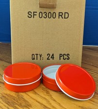 STEEL TIN 3oz ROUND RED w/ SLIP-ON LID, 24ct NEW. Candles, Candy, Coins, etc.