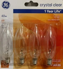 4 GE 40W Crystal Clear Flame Tip CA-Type Light Bulbs w/Candelabra Base