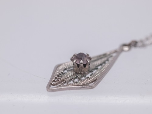 Vtg - Amco Amethyst Pendant 14k Gold Overlay Necklace 17.5" - Picture 4 of 6