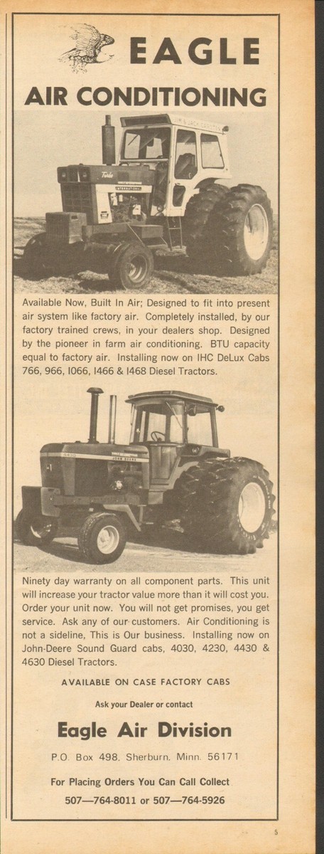1974 Print Ad of Eagle Air Conditioning Tractor Cab w IH 1466 