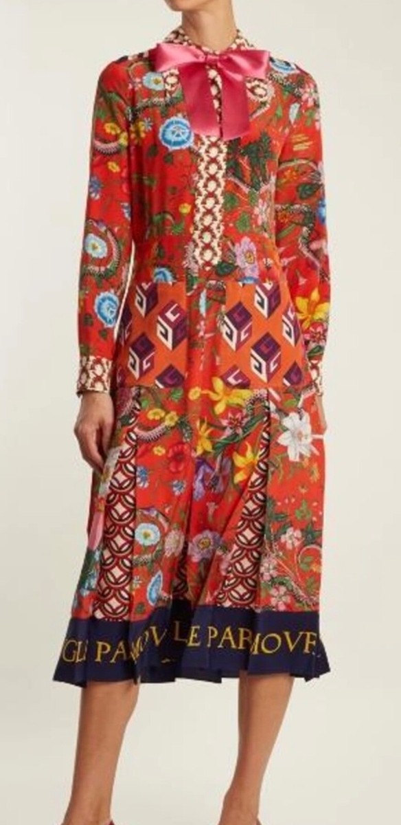 ワンピース GUCCI SILK DRESS GUCCI Belted pleated silk-jacquard midi shirt dress | NET-A