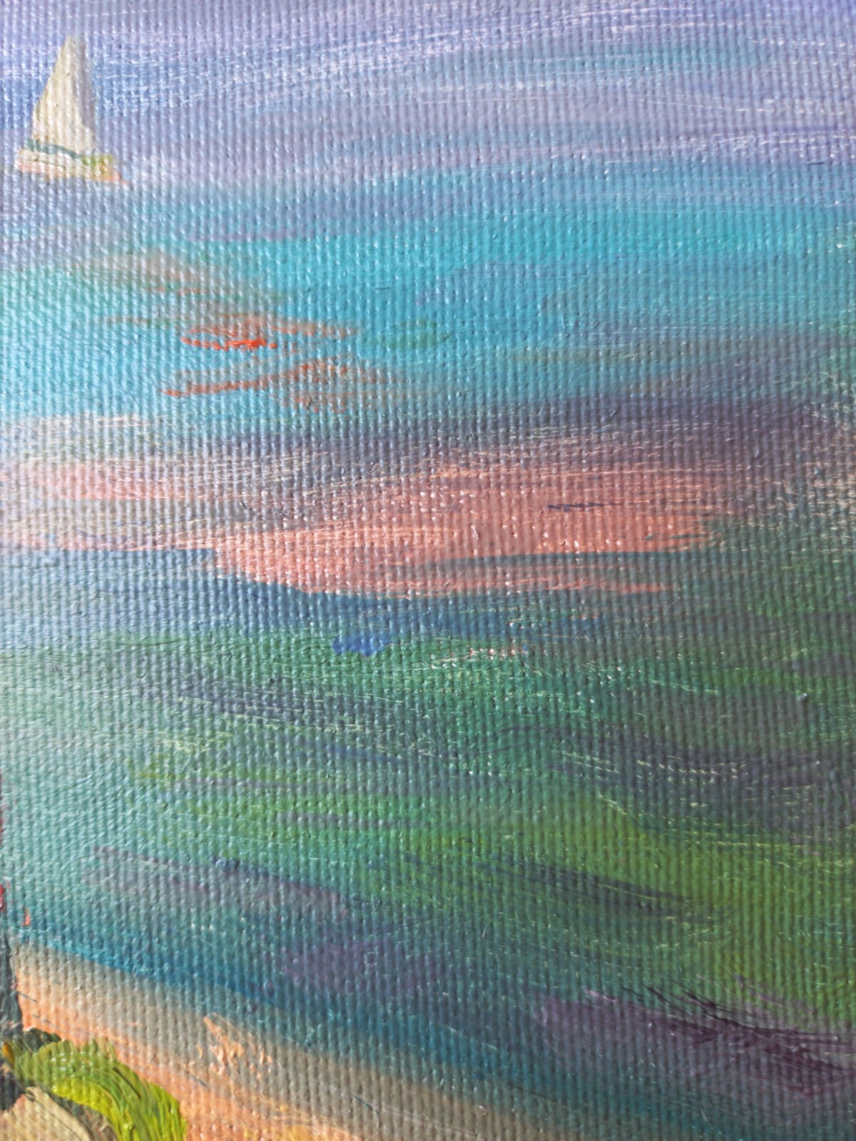 Painting Original  rose and the sea Impressionism Oil on Canvas by A.Shrub