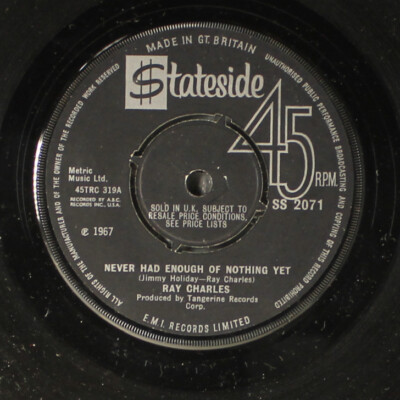 RAY CHARLES: yesterday / never had enough of nothing yet STATESIDE 7'' Single