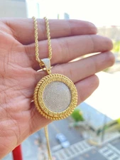 Solid 3.00Ct Round Cut Diamond Medallion Pendant Pave Charm 14K Yellow Gold Over