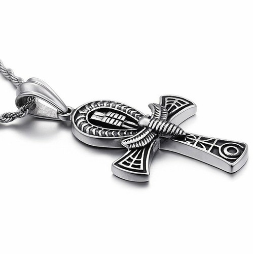 MENDEL Mens Ancient Egyptian Ankh Cross Pendant Necklace Stainless Steel Chain - Picture 4 of 5