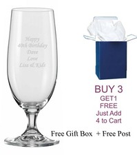 Personalised Engraved Beer Lager Cider Glass Stemmed Chalice Birthday Christmas 