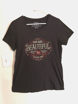 Torrid Womens Blouse 0 L 12 Gray ''You Are Beautiful In Every Way'' Short Sleeve